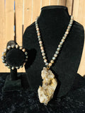 Smoky Quartz Crystal with Llanite Beads Necklace & Bracelet